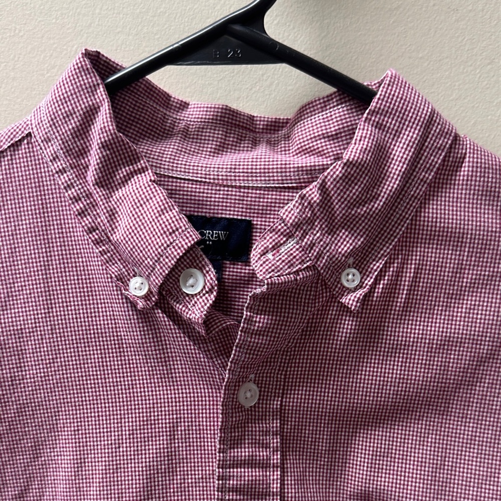 J. Crew Men's Burgundy Checkered Button Down Shirt